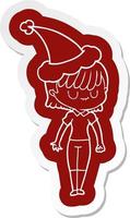 cartoon  sticker of a woman wearing santa hat vector