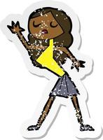 retro distressed sticker of a cartoon woman dancing vector