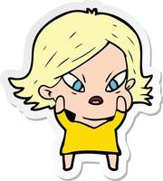 sticker of a cartoon stressed woman vector