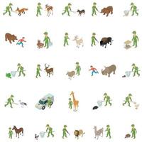 Capture wild animal icons set, isometric style vector