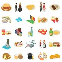 European country icons set, isometric style vector