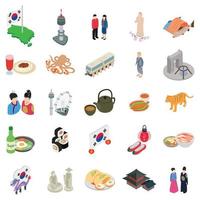 Korean icons set, isometric style vector