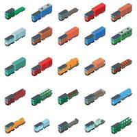 conjunto de iconos de vagones de ferrocarril, estilo isométrico vector