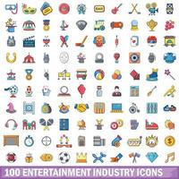 100 iconos de la industria del entretenimiento, estilo de dibujos animados vector