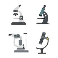 Microscope icon set, flat style vector