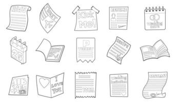 Paper icon set, outline style vector