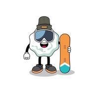 mascota, caricatura, de, chicle, jugador de snowboard vector