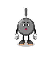 frying pan cartoon illustration with sad face vector