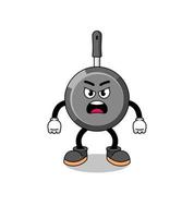 frying pan cartoon illustration with angry expression vector