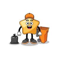 Illustration of star cartoon as a garbage collector vector