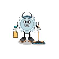 Character mascot of gear as a cleaning services vector