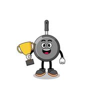 Cartoon mascot of frying pan holding a trophy vector