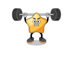 star mascot cartoon lifting a barbell vector