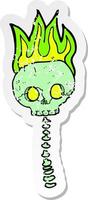 retro distressed sticker of a cartoon spooky skull and spine vector