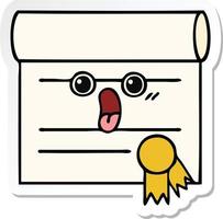 sticker of a cute cartoon certificate vector