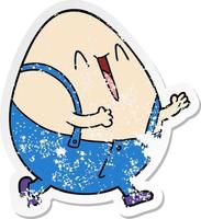 distressed sticker of a humpty dumpty cartoon egg man vector