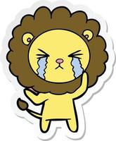 sticker of a cartoon crying lion vector