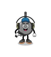 Character mascot of frying pan doing shooting range vector