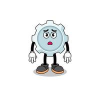 gear cartoon illustration with sad face vector