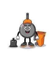 Illustration of frying pan cartoon as a garbage collector vector