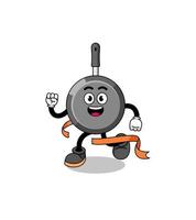 Mascot cartoon of frying pan running on finish line vector