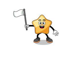 Cartoon Illustration of star holding a white flag vector