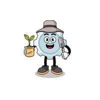 Illustration of gear cartoon holding a plant seed vector
