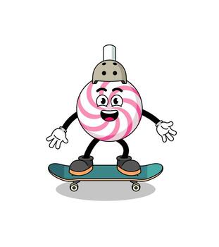 mascota espiral piruleta jugando una patineta vector