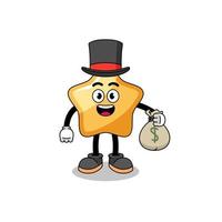 star mascot illustration rich man holding a money sack vector