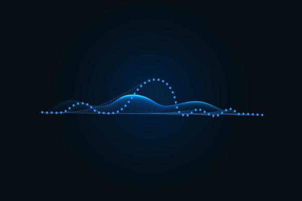 Sound wave illustration on a dark background. Abstract blue digital equalizer indicators.