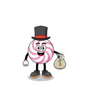 lollipop espiral mascota ilustración hombre rico sosteniendo un saco de dinero vector