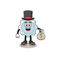 gear mascot illustration rich man holding a money sack vector