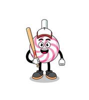 lollipop espiral mascota caricatura como jugador de béisbol vector