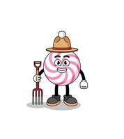 Cartoon mascot of lollipop spiral farmer vector