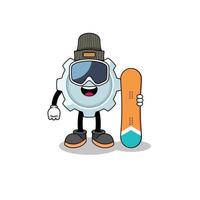 caricatura de la mascota del jugador de snowboard de engranajes vector