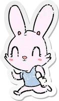 distressed sticker of a cute cartoon rabbit running vector