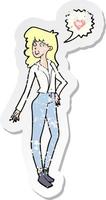 retro distressed sticker of a cartoon woman in love vector