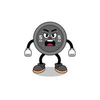 barbell plate cartoon illustration with angry expression vector