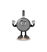 Mascot cartoon of frying pan posing with muscle vector