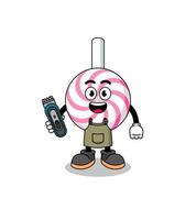 caricatura, ilustración, de, lollipop, espiral, como, un, peluquero, hombre vector