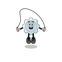 gear mascot cartoon is playing skipping rope vector
