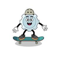 gear mascot playing a skateboard vector