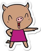 sticker of a happy cartoon pig in dress vector