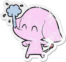 distressed sticker of a cute cartoon elephant spouting water vector