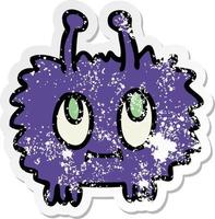 distressed sticker of a quirky hand drawn cartoon alien vector