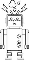 line drawing cartoon malfunctioning robot vector