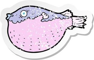 retro distressed sticker of a cartoon blowfish vector