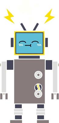 flat color retro cartoon robot
