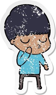 distressed sticker of a cartoon calm boy