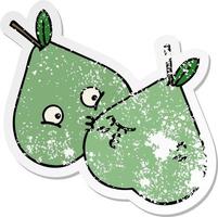 distressed sticker of a cute cartoon green pear vector